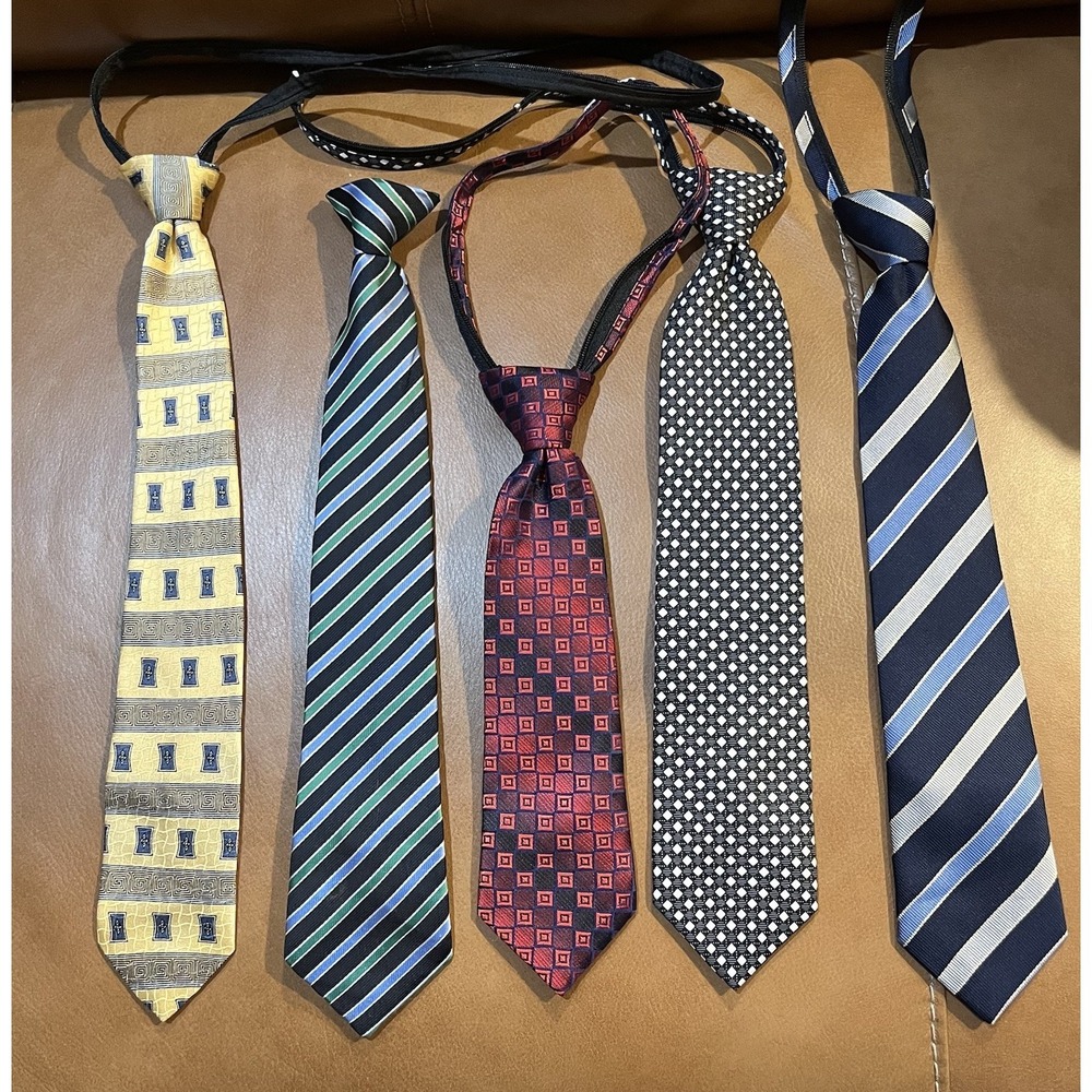 Boys Pre-Tied Ties Lot of 5 Clip On Adjustable Strap Dress Church School Wedding